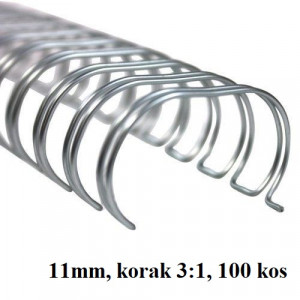 ŽIČNE KOVINSKE ŠPIRALE ZA VEZAVO 3:1 11mm 100/1 SREBRNE