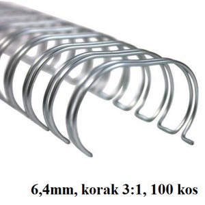 ŽIČNE KOVINSKE ŠPIRALE ZA VEZAVO 3:1 6,4mm 100/1 SREBRNE
