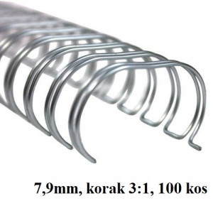 ŽIČNE KOVINSKE ŠPIRALE ZA VEZAVO 3:1 7,9mm 100/1 SREBRNE