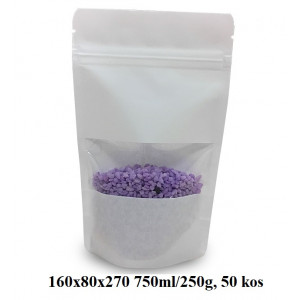 VREČKE ZA ČAJE IN ZELIŠČA Z ZIP ZAPIRANJEM IN OKENCEM 160x80x270 750ml/250g BELE 1/50