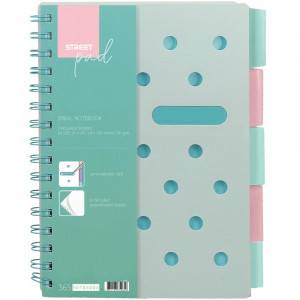 BLOK ŠPIRALNI Z REGISTROM A4 ČRTNI PP PLATNICE STREET PAD PASTEL GREEN