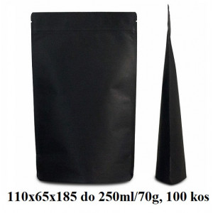 VREČKE ZA ČAJE IN ZELIŠČA Z ZIP ZAPIRANJEM 110x65x185 do 250ml/70g ČRNE 1/100