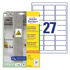 ETIKETE 63,5x29,6mm AVERY ZWECKFORM L7874-20
