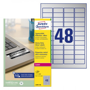 ETIKETE POLIESTER 45,7x21,2 AVERY ZWECKFORM L6009-100 SREBRNA