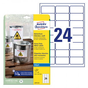 ETIKETE POLIESTER 63,5x33,9 AVERY ZWECKFORM J4773-10 MAT BELE