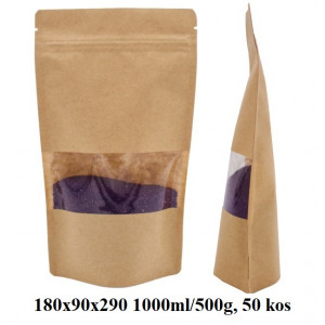 VREČKE ZA ČAJE IN ZELIŠČA Z ZIP ZAPIRANJEM IN OKENCEM 180x90x290 1000ml/500g 1/50
