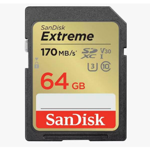 SPOMINSKA KARTICA SDXC SANDISK 64GB EXTREME 170/80 MB/s, UHS-1, C10, U3, V30
