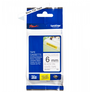 TRAK ZA NALEPKE BROTHER P-TOUCH LAMINIRAN STRONG ADH. BEL-ČRN 6mm TZe-S211