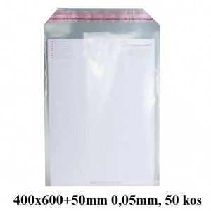 SAMOLEPILNE VREČKE S TRAKOM 400x600+50mm 0,05mm LDPE 50/1
