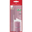 SET SVINČNIK 3x, RADIRKA, ŠILČEK FABER CASTELL GRIP 2001 ROZA