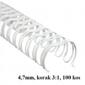 ŽIČNE KOVINSKE ŠPIRALE ZA VEZAVO 4,7mm BELE 100/1