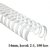 ŽIČNE KOVINSKE ŠPIRALE ZA VEZAVO 2:1 14mm GBC BELE 100/1