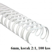 ŽIČNE KOVINSKE ŠPIRALE ZA VEZAVO 2:1 6mm GBC BELE 100/1