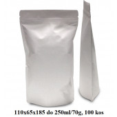 VREČKE ZA ČAJE IN ZELIŠČA Z ZIP ZAPIRANJEM 110x65x185 do 250ml/70g BELE 1/100