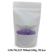 VREČKE ZA ČAJE IN ZELIŠČA Z ZIP ZAPIRANJEM IN OKENCEM 130x70x225 500ml/100g BELE 1/50