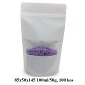 VREČKE ZA ČAJE IN ZELIŠČA Z ZIP ZAPIRANJEM IN OKENCEM 85x50x145 100ml/50g  BELE 1/100
