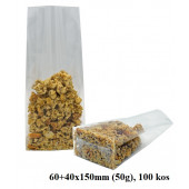 PAKIRNE VREČKE RAVNO DNO OPP-CELOFAN 60+40x150mm (50g) PP-RD1 100 kos