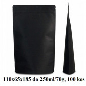 VREČKE ZA ČAJE IN ZELIŠČA Z ZIP ZAPIRANJEM 110x65x185 do 250ml/70g ČRNE 1/100