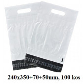 TRANSPORTNE KURIRSKE VREČKE Z ROČAJEM 240x350+70+50mm 55um BELA FB03 100 kos
