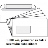 KUVERTA AMERIKANKA ZA LASERSKI TISKALNIK 110x230 LEVO OKNO TRAK BELA 90g  1000/1