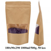 VREČKE ZA ČAJE IN ZELIŠČA Z ZIP ZAPIRANJEM IN OKENCEM 180x90x290 1000ml/500g 1/50