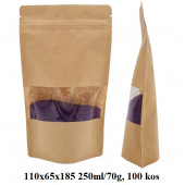 VREČKE ZA ČAJE IN ZELIŠČA Z ZIP ZAPIRANJEM IN OKENCEM 110x65x185 250ml/70g 1/100