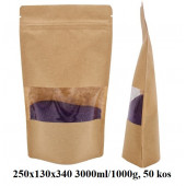VREČKE ZA ČAJE IN ZELIŠČA Z ZIP ZAPIRANJEM IN OKENCEM 250x130x340 3000ml/1000g 1/50