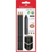 SET SVINČNIK 3x, RADIRKA, ŠILČEK  FABER CASTELL GRIP 2001 ČRN