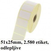 TERMO ETIKETE V ROLI ODLEPLJIVE 51x25mm 25mm/125mm 2580/1
