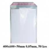 SAMOLEPILNE VREČKE S TRAKOM 400x600+50mm 0,05mm LDPE 50/1